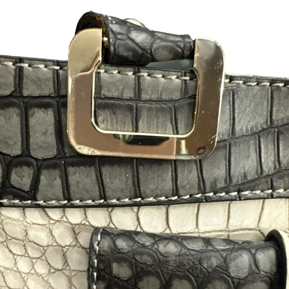 Guess Rhonda Croc Tote Bag Laptop Work Bag Ivory Gray And Mustard - Picture 5 of 10